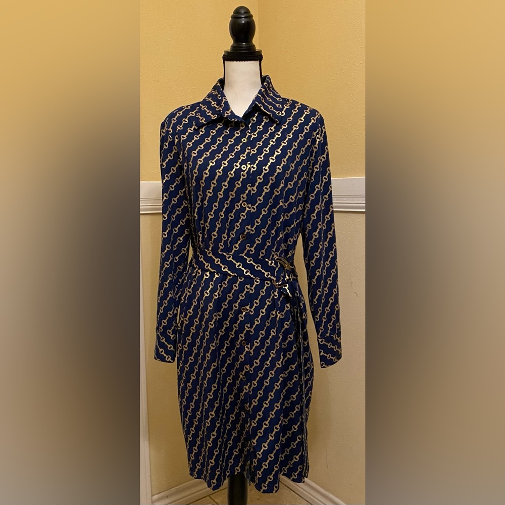 Diane Gilman Collection Button Down Dress; Large; Attached belt; NWOT.